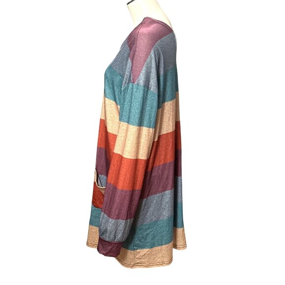 CCC Colorful Striped Cardigan With Front Pockets Lightweight Stretch Open Front - Picture 4 of 8